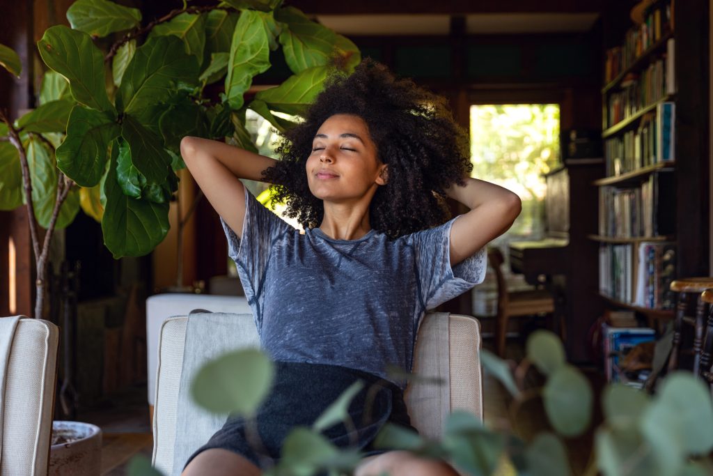 Young american woman enjoy some time in her house in Los Angeles, California.